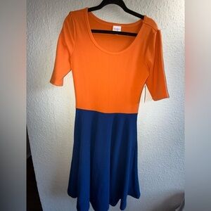 LuLaRoe Orange and Navy Midi Dress Size M